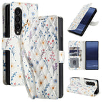 For Samsung Galaxy Z Fold4 5G Wallet Case Rhombic Floral Design Leather Flip Phone Cover with Strap