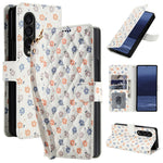 For Samsung Galaxy Z Fold4 5G Wallet Case Rhombic Floral Design Leather Flip Phone Cover with Strap