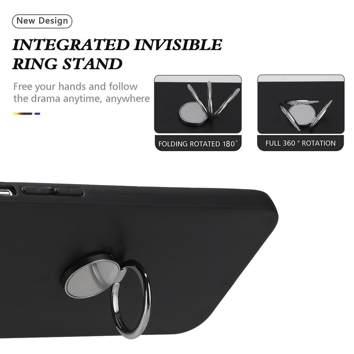 Til Samsung Galaxy A57 5G etui med ringstativ, blødt TPU mat telefoncover