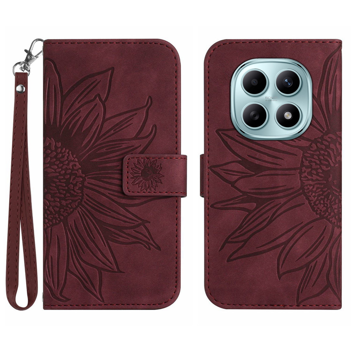 For Xiaomi Redmi Note 15 Pro 4G (Global) Case Sunflower Imprint Leather Wallet Phone Cover with Wrist Strap