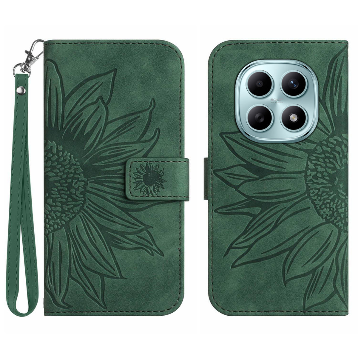 For Xiaomi Redmi Note 15 Pro 4G (Global) Case Sunflower Imprint Leather Wallet Phone Cover with Wrist Strap