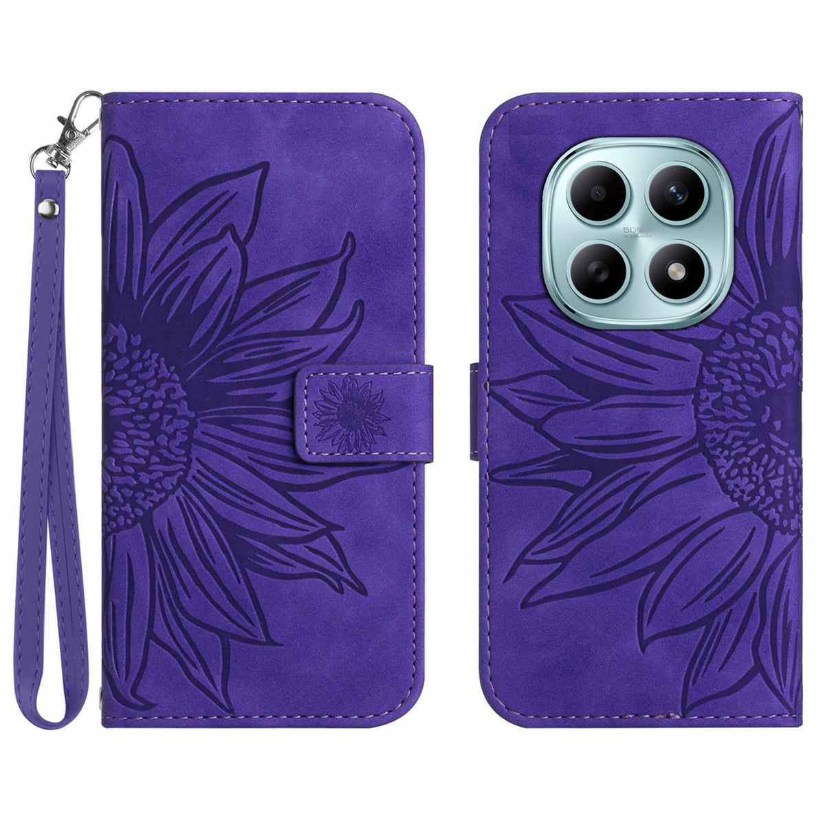 For Xiaomi Redmi Note 15 Pro 4G (Global) Case Sunflower Imprint Leather Wallet Phone Cover with Wrist Strap