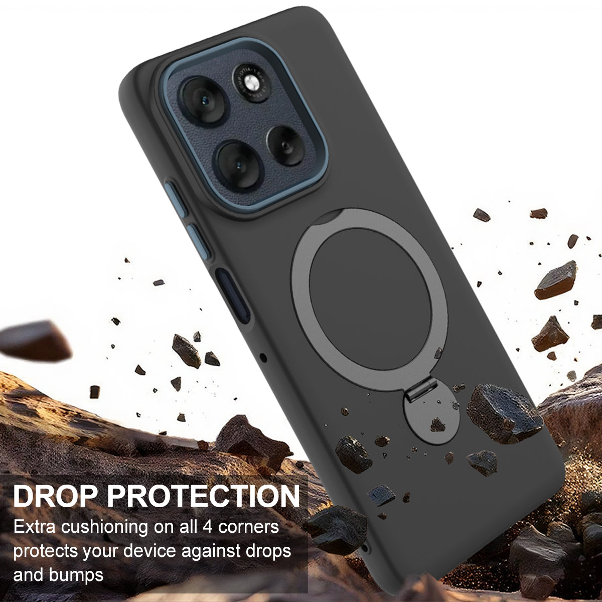 Til Motorola Edge 60 Neo 5G / Edge 50 Neo 5G / Moto S50 5G / ThinkPhone 25 5G Magnetisk cover Roterende ringstativ TPU + PC Bagcover