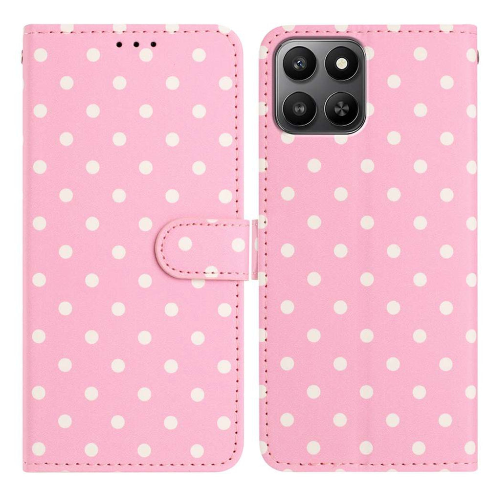 For Honor X7d 5G / Honor 400 Smart 5G Leather Case Polka Dot Pattern Wallet Stand Folio Phone Cover