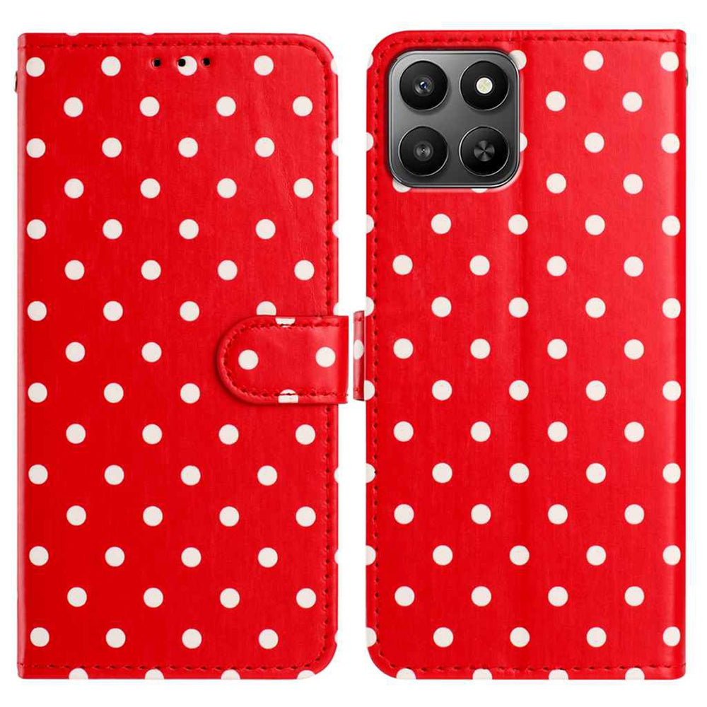 For Honor X7d 5G / Honor 400 Smart 5G Leather Case Polka Dot Pattern Wallet Stand Folio Phone Cover