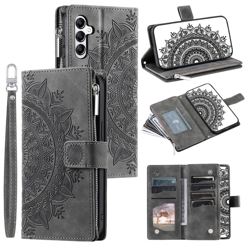 For Samsung Galaxy S26+ Wallet Case Mandala Flower Pattern PU Leather Phone Cover with Wrist Strap