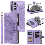 For Samsung Galaxy S26+ Wallet Case Mandala Flower Pattern PU Leather Phone Cover with Wrist Strap