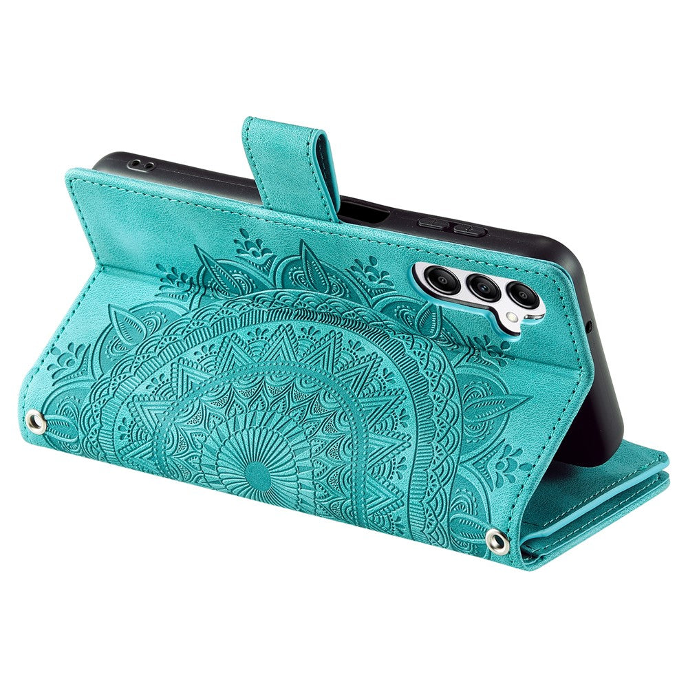 For Samsung Galaxy A37 5G Wallet Case Mandala Flower Pattern PU Leather Phone Cover with Wrist Strap