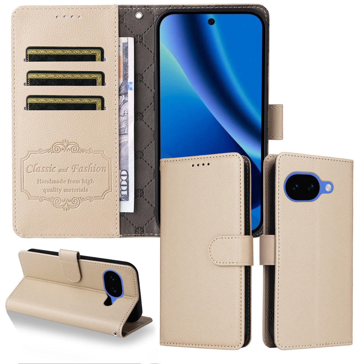 Til Google Pixel 10a Cover RFID Blokerende 3 Kortlommer PU Læder Telefoncover med Håndrem
