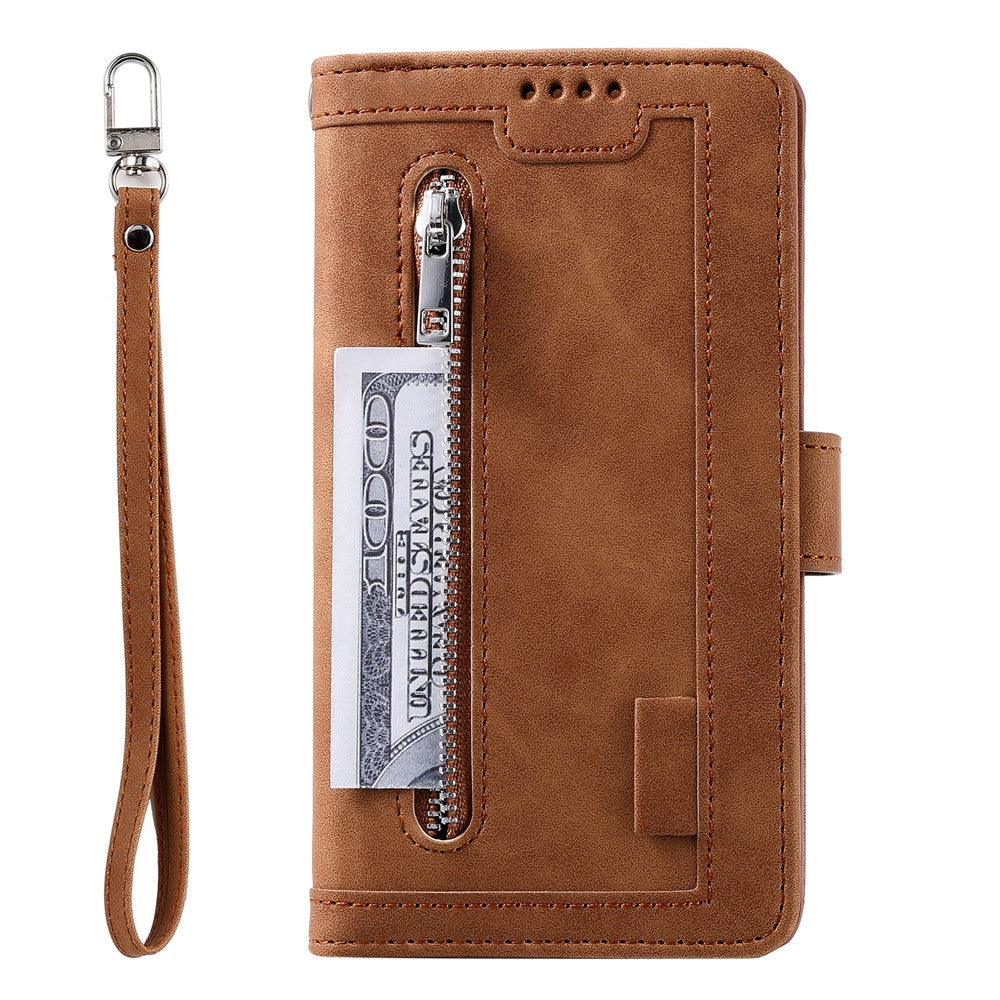 For Samsung Galaxy A57 5G Case 9 Card Slots Zipper Wallet PU Leather Phone Cover with Wrist Strap