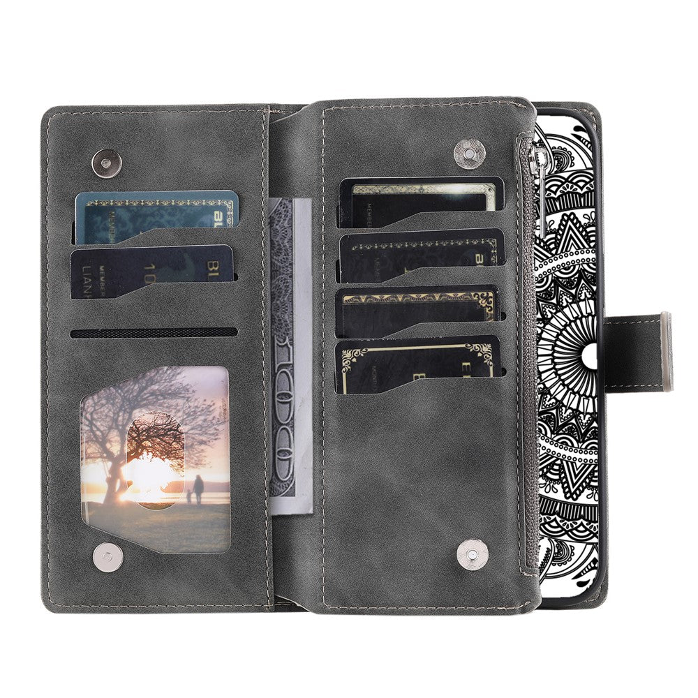 For Samsung Galaxy A57 5G Wallet Case Mandala Flower Pattern PU Leather Phone Cover with Wrist Strap
