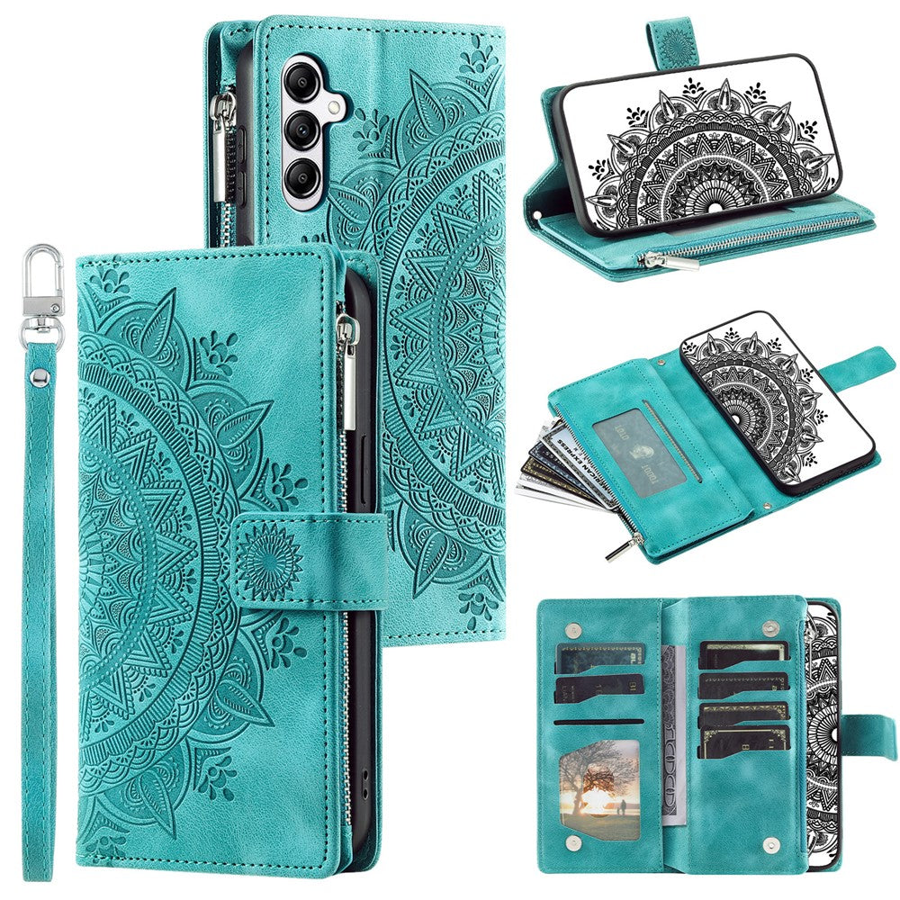 For Samsung Galaxy A57 5G Wallet Case Mandala Flower Pattern PU Leather Phone Cover with Wrist Strap
