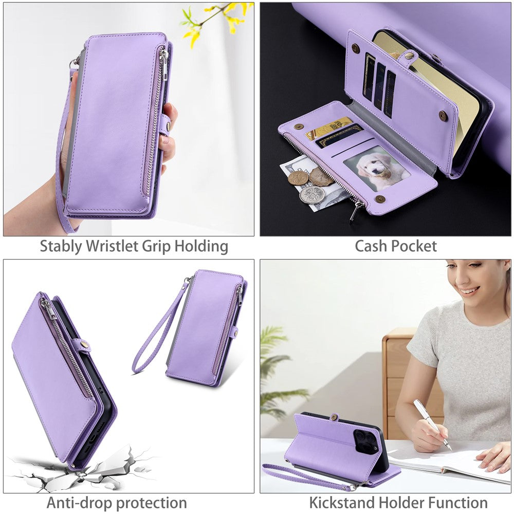For Samsung Galaxy A57 5G Case TPU + PU Leather Wallet Phone Cover with Wrist Strap