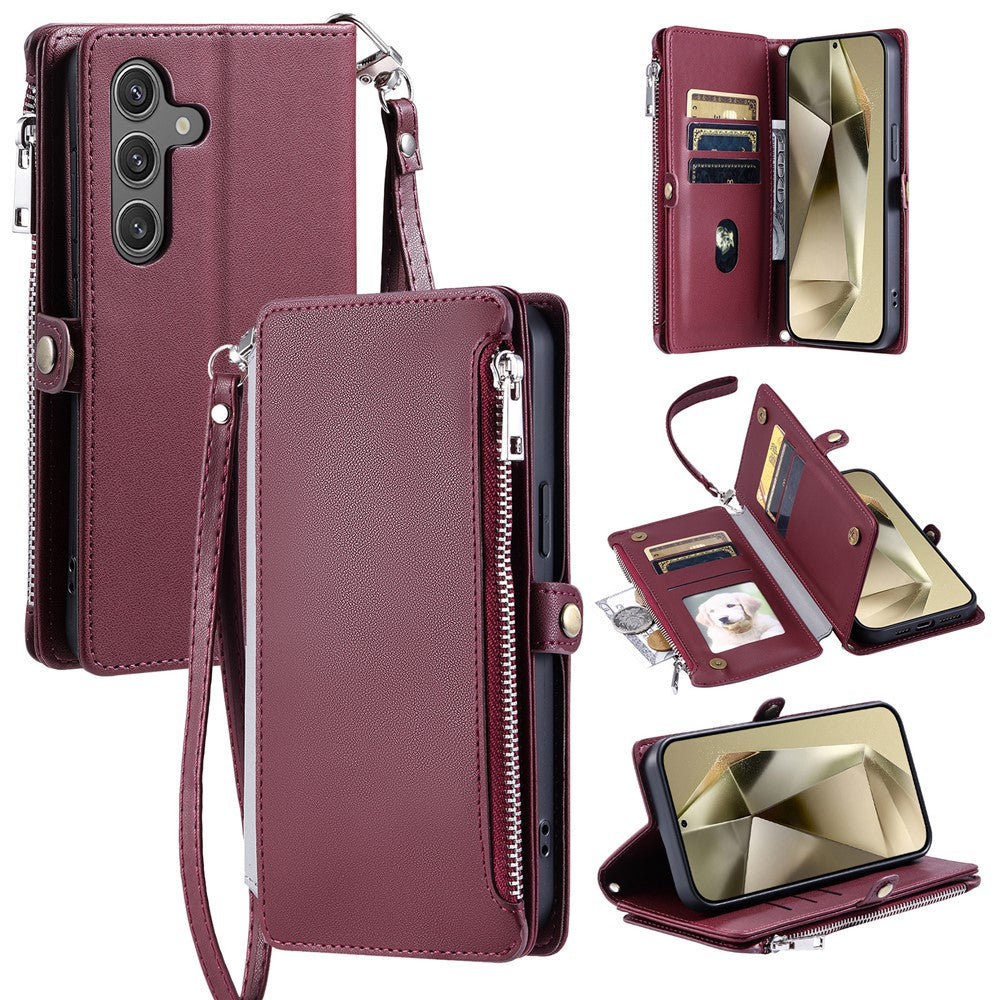 For Samsung Galaxy A57 5G Case TPU + PU Leather Wallet Phone Cover with Wrist Strap