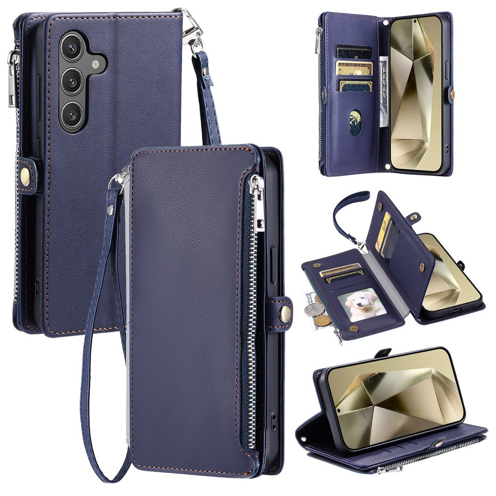 For Samsung Galaxy A57 5G Case TPU + PU Leather Wallet Phone Cover with Wrist Strap