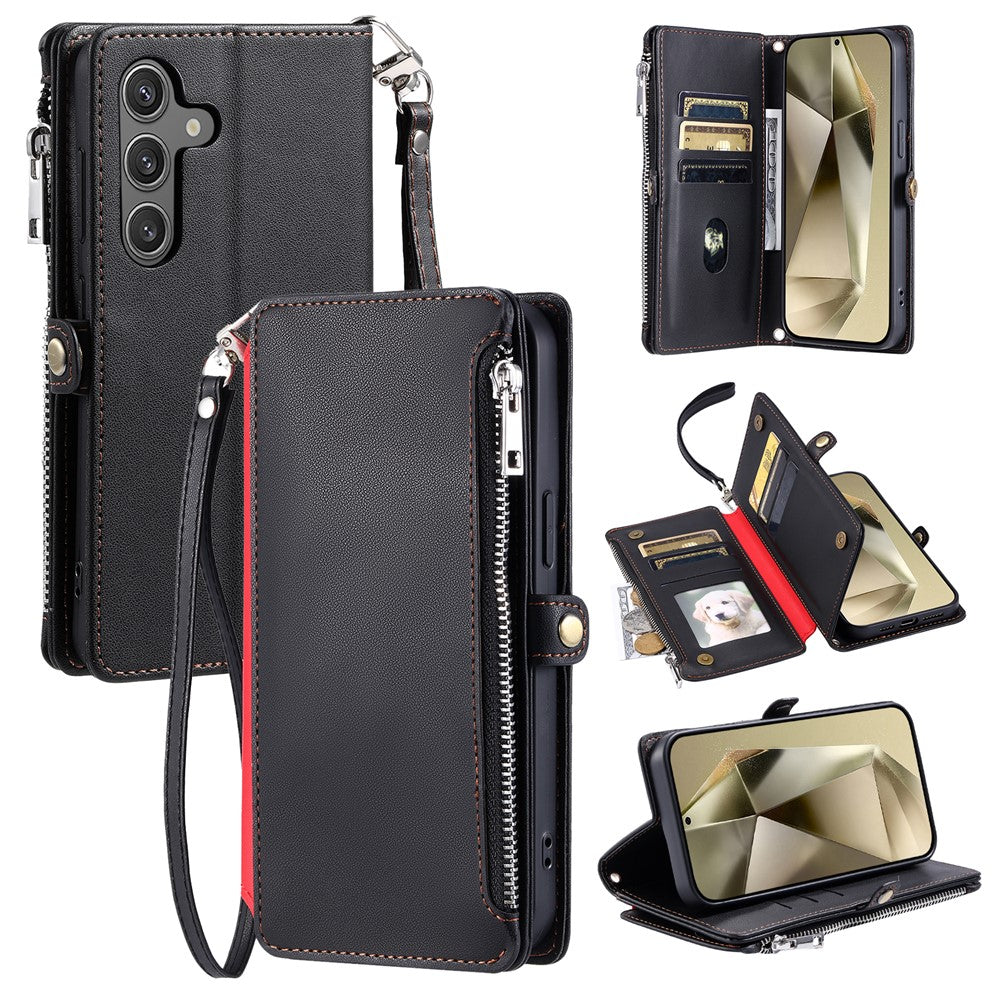 For Samsung Galaxy A57 5G Case TPU + PU Leather Wallet Phone Cover with Wrist Strap