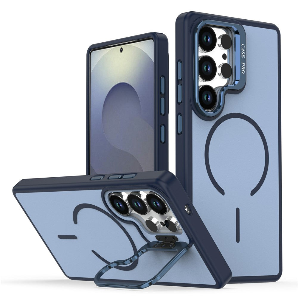 Samsung Galaxy S23 Ultra / S22 Ultra 5G Magnetiskt skal Skin-touch PC + TPU mobilskal med vikbart stativ
