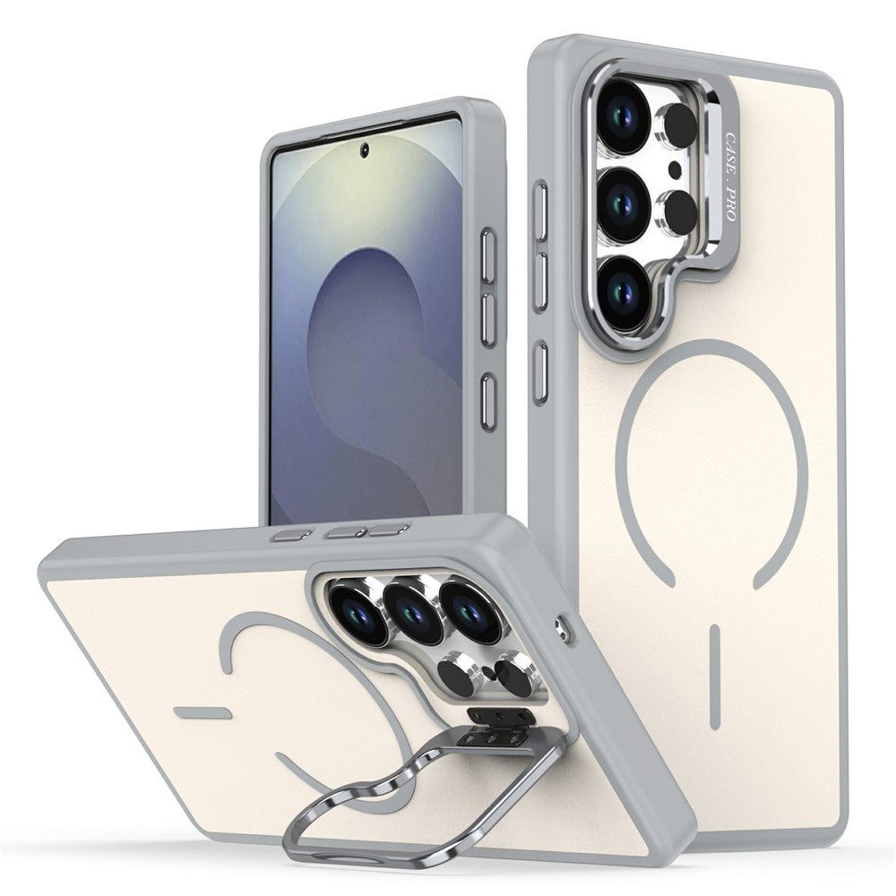 For Samsung Galaxy S23 Ultra  /  S22 Ultra 5G Magnetic Case Skin-touch PC + TPU Phone Cover with Foldable Kickstand