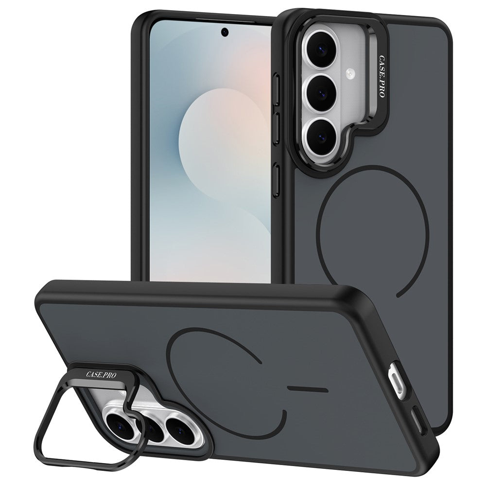 Samsung Galaxy S25+ / S24+-magnetetui i skin-touch-pc + TPU med foldbar støtte