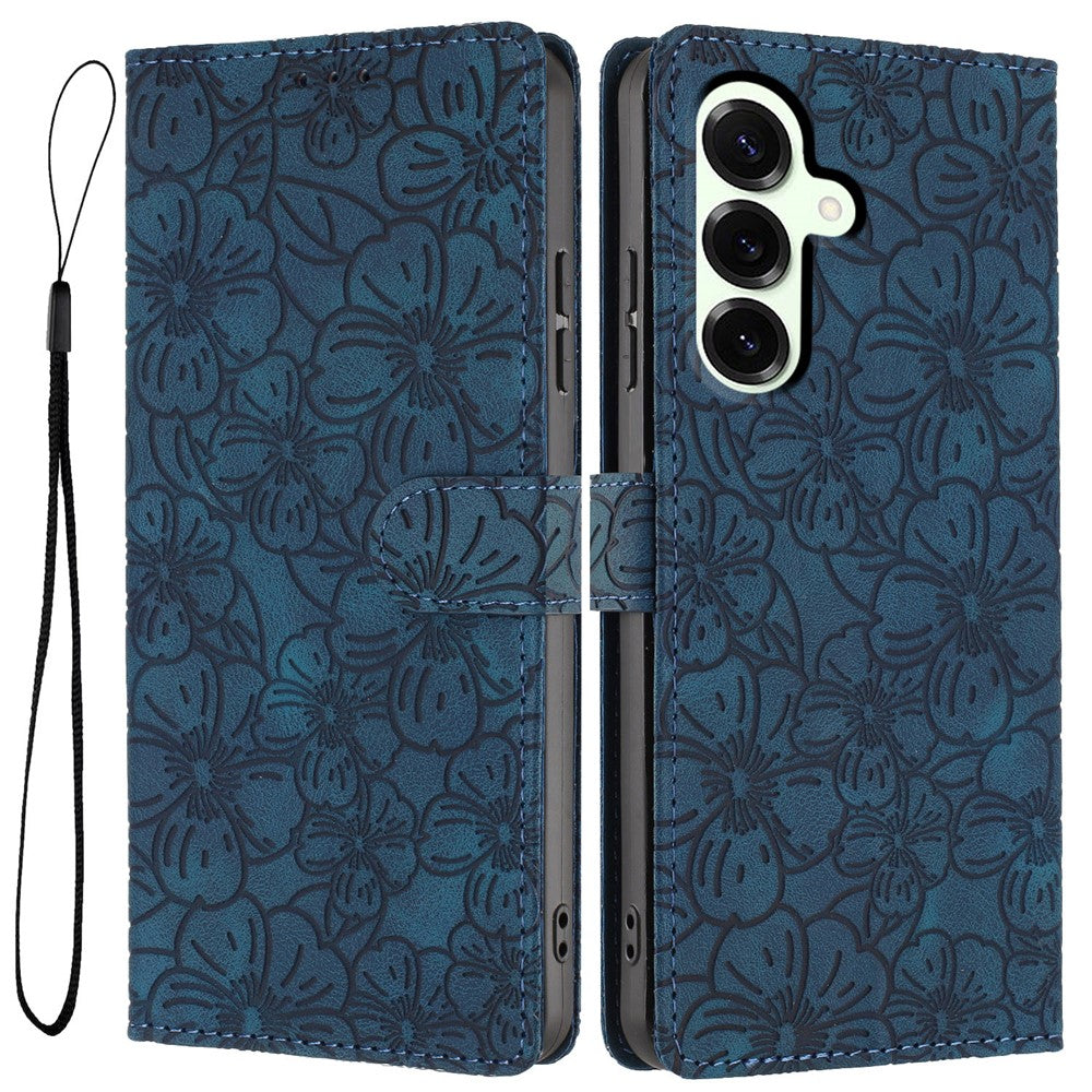 For Samsung Galaxy S26+ Flip Case Cherry Blossom Pattern Leather Wallet Stand Phone Cover with Wrist Strap