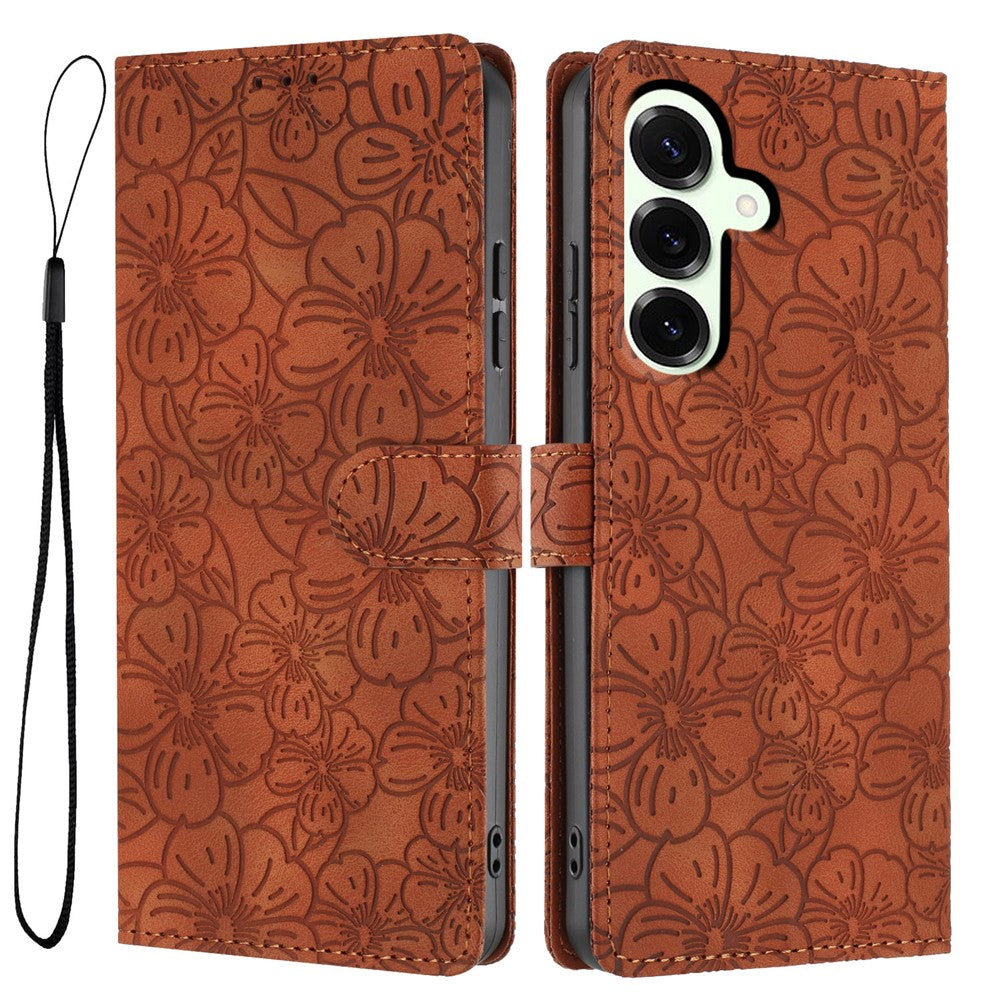 For Samsung Galaxy S26+ Flip Case Cherry Blossom Pattern Leather Wallet Stand Phone Cover with Wrist Strap