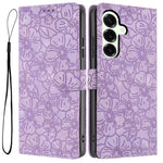 For Samsung Galaxy S26+ Flip Case Cherry Blossom Pattern Leather Wallet Stand Phone Cover with Wrist Strap