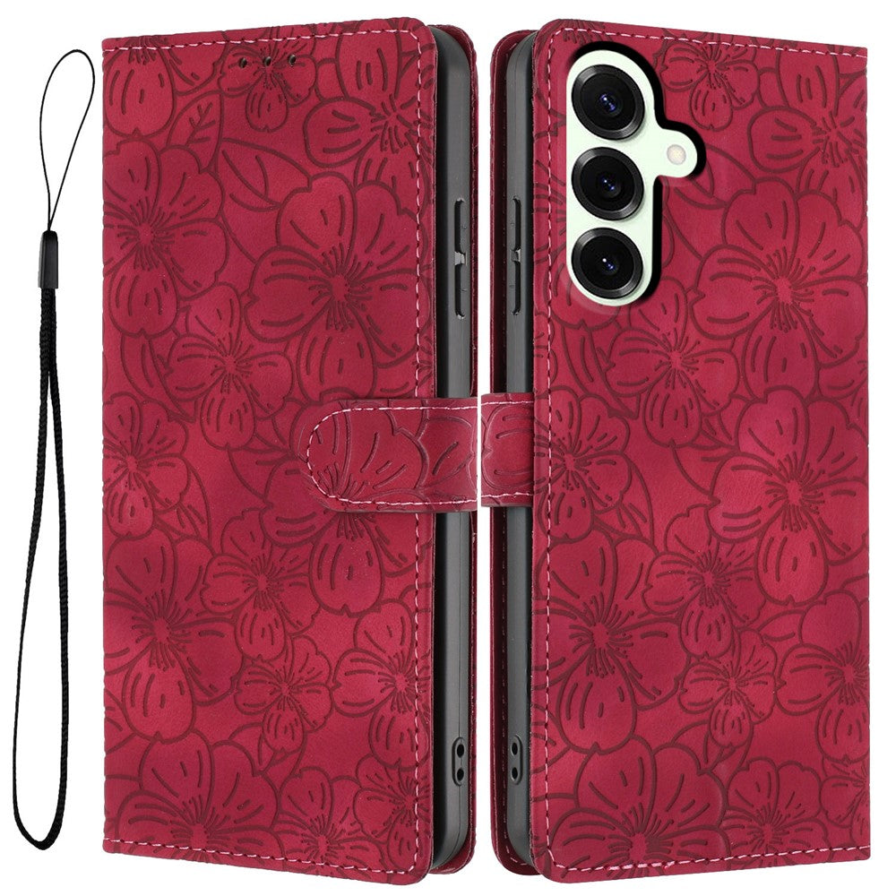 For Samsung Galaxy S26+ Flip Case Cherry Blossom Pattern Leather Wallet Stand Phone Cover with Wrist Strap