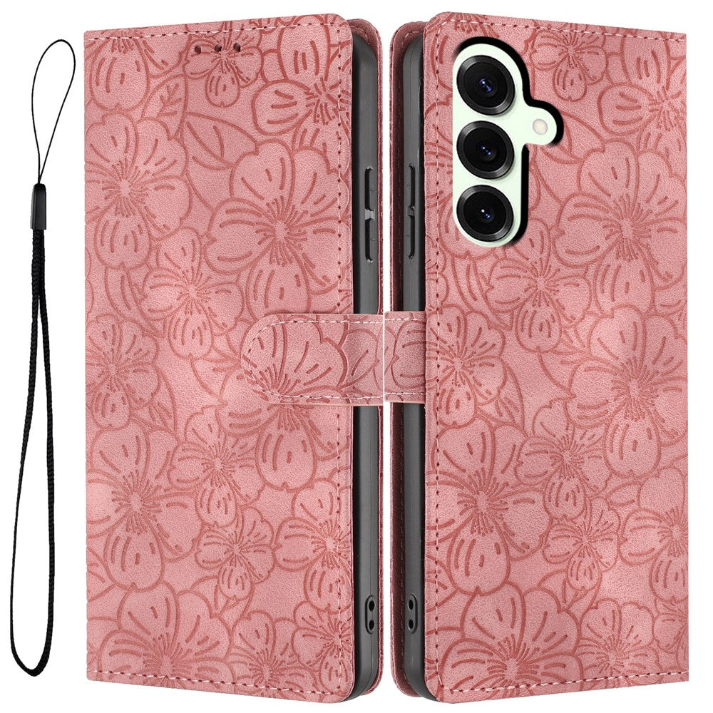 For Samsung Galaxy S26+ Flip Case Cherry Blossom Pattern Leather Wallet Stand Phone Cover with Wrist Strap