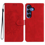 Samsung Galaxy S26+-etui med præget sommerfugleblomstmotiv i PU-læder og pung