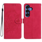 Samsung Galaxy S26+-etui med præget sommerfugleblomstmotiv i PU-læder og pung