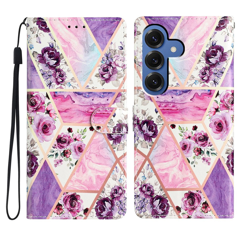 Plånboksfodral för Samsung Galaxy S26+ i PU-läder med mönstertryck och stativ, mobilskal med rem