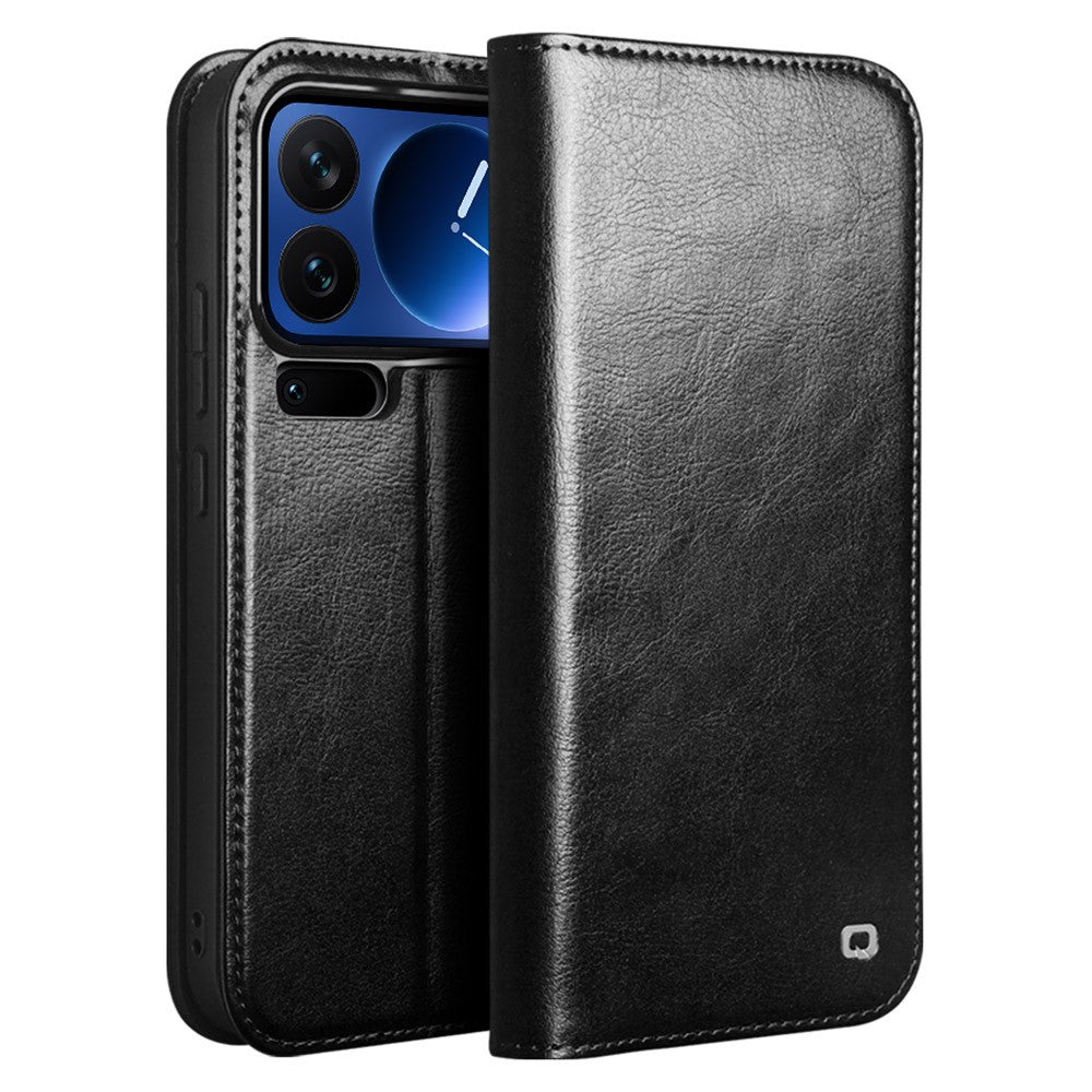 QIALINO For Xiaomi 17 Pro Wallet Case Genuine Cow Leather Phone Cover Card Holder Stand