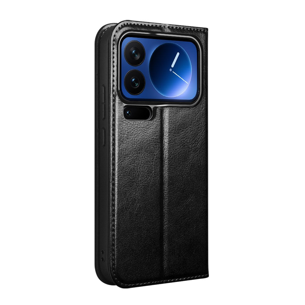 QIALINO For Xiaomi 17 Pro Wallet Case Genuine Cow Leather Phone Cover Card Holder Stand