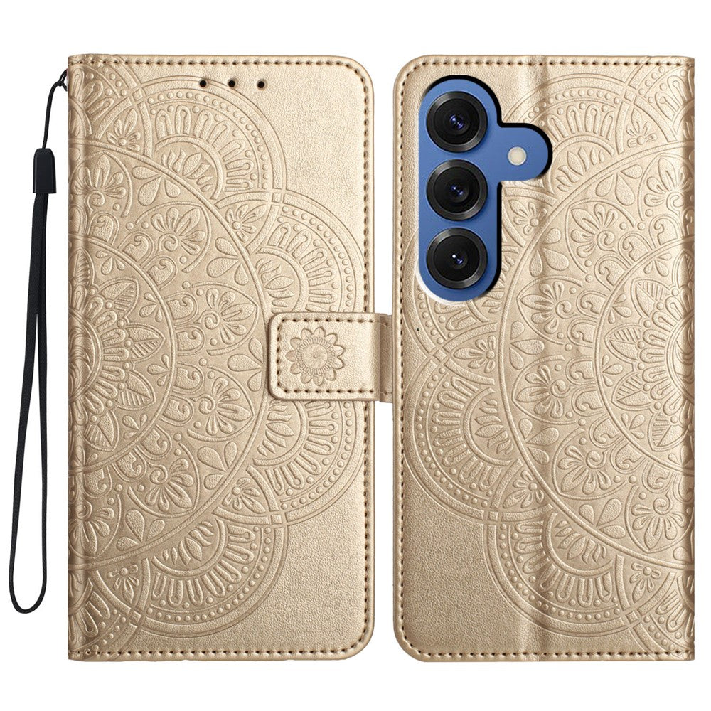 Läderfodral för Samsung Galaxy S26+ med korthållare och mandalamönster.