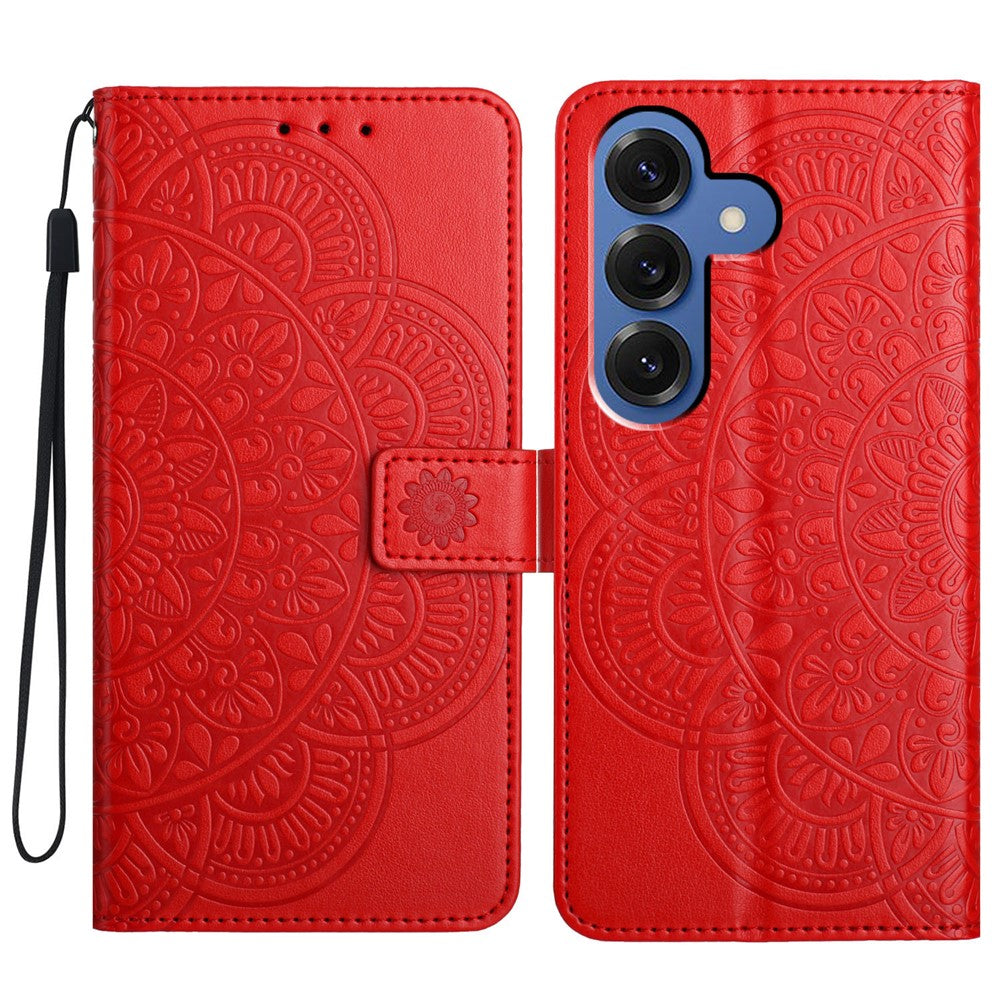 Läderfodral för Samsung Galaxy S26+ med korthållare och mandalamönster.