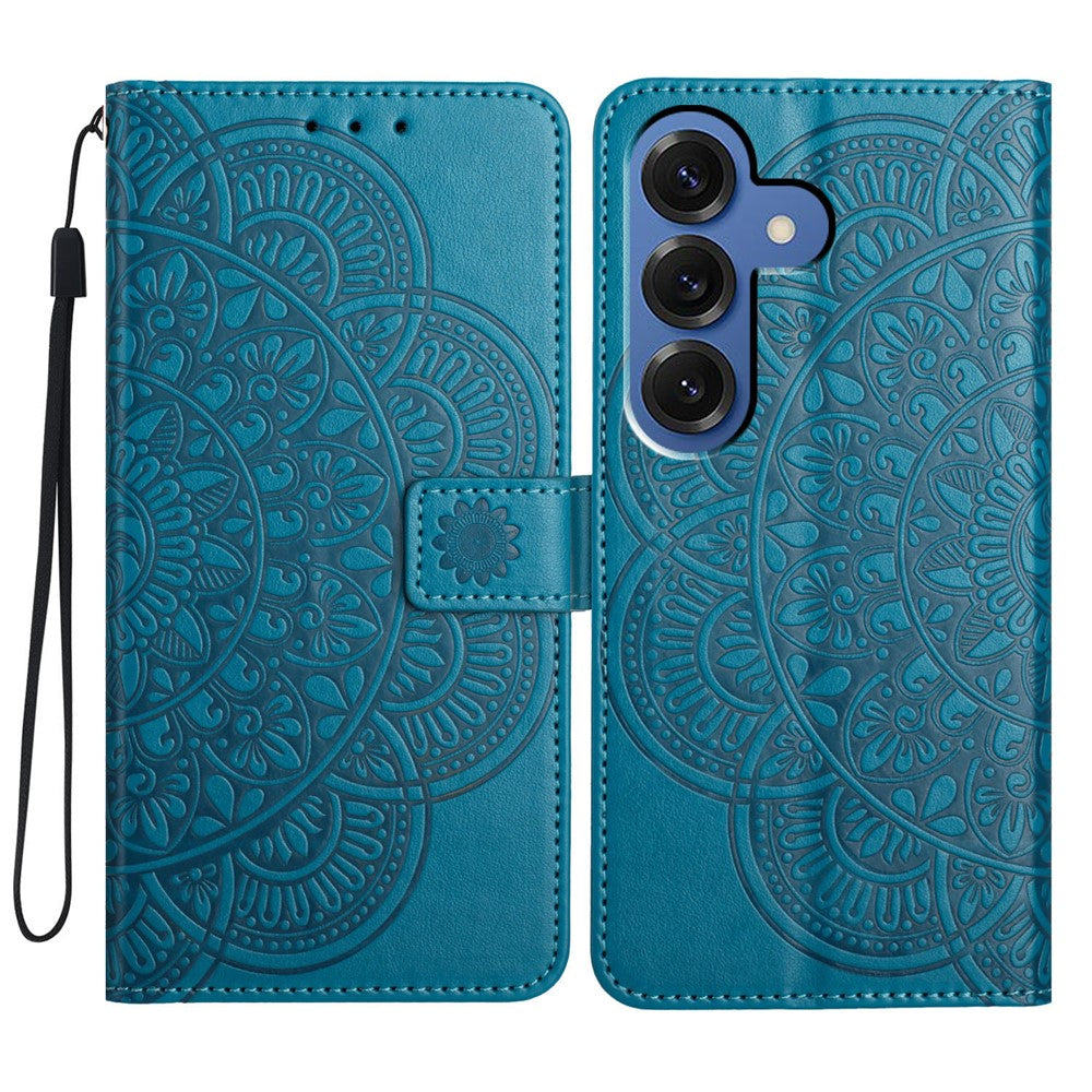 Läderfodral för Samsung Galaxy S26+ med korthållare och mandalamönster.