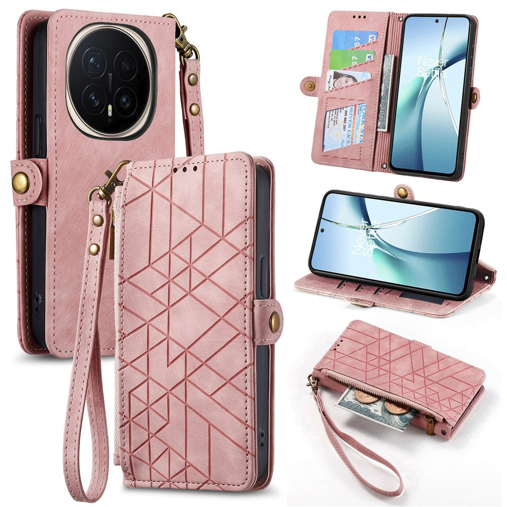 For  Honor Magic8 Pro 5G Case Zipper Wallet Geometry Lines Leather Phone Cover with Strap