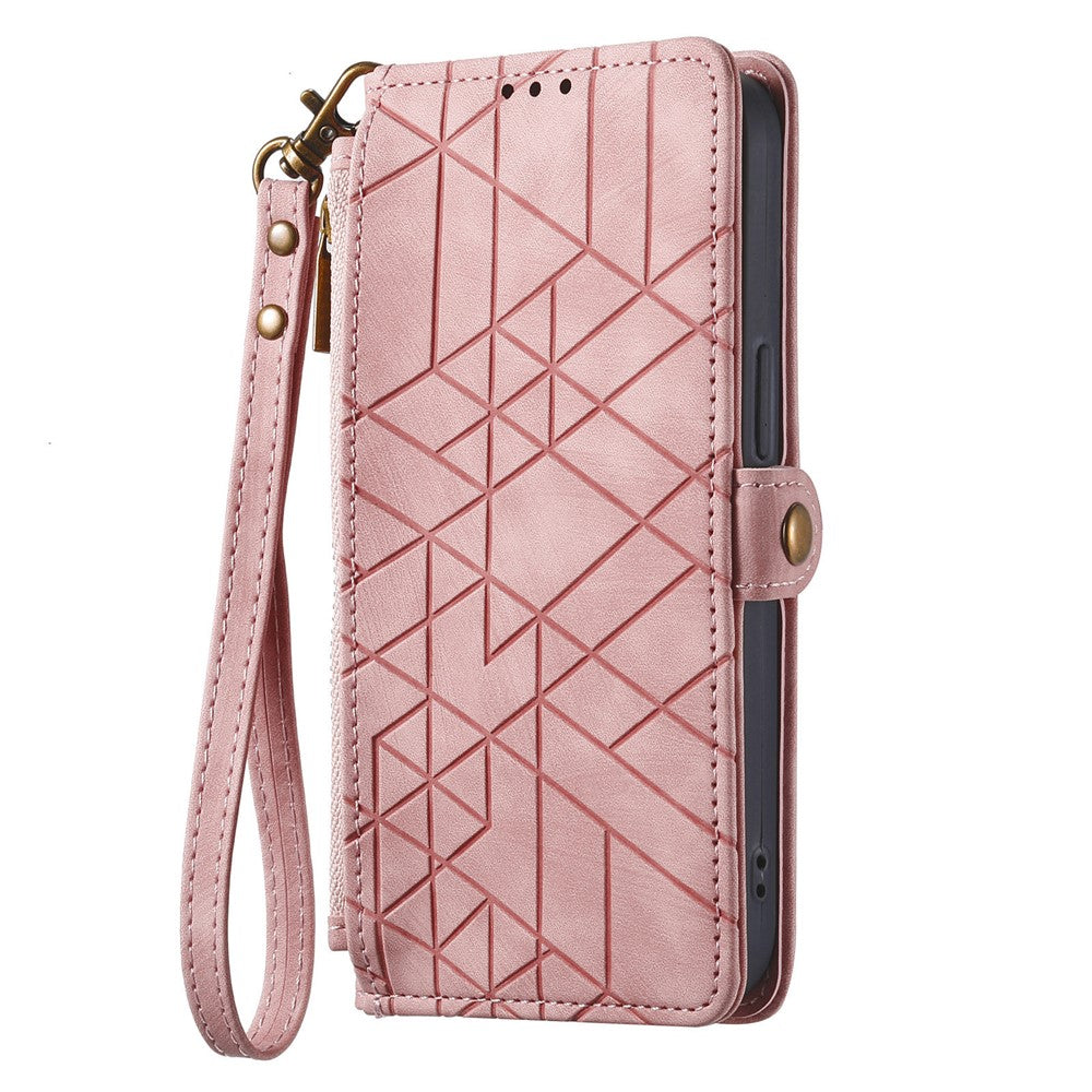 For  Honor Magic8 Pro 5G Case Zipper Wallet Geometry Lines Leather Phone Cover with Strap