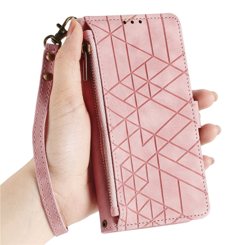 For  Honor Magic8 Pro 5G Case Zipper Wallet Geometry Lines Leather Phone Cover with Strap