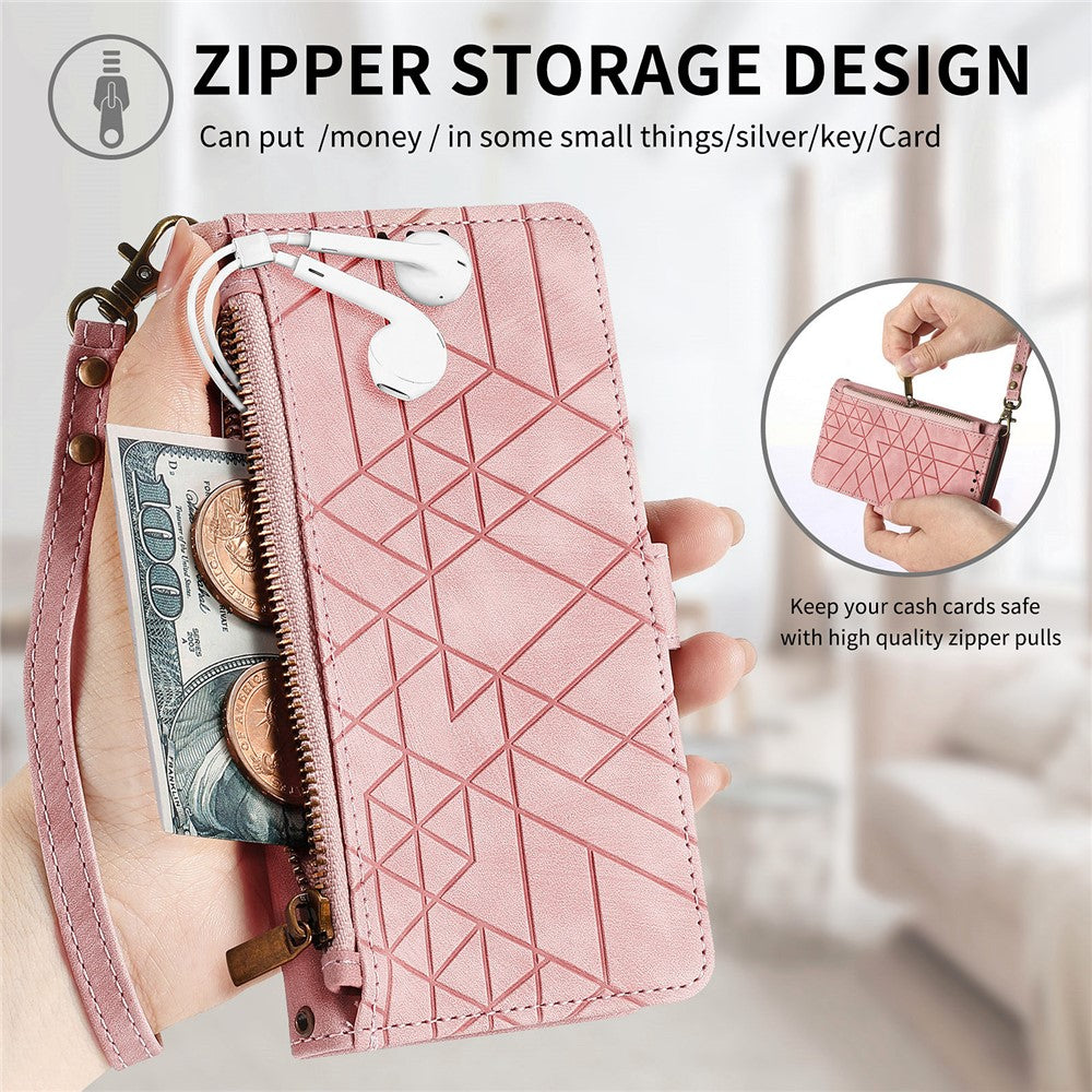For  Honor Magic8 Pro 5G Case Zipper Wallet Geometry Lines Leather Phone Cover with Strap