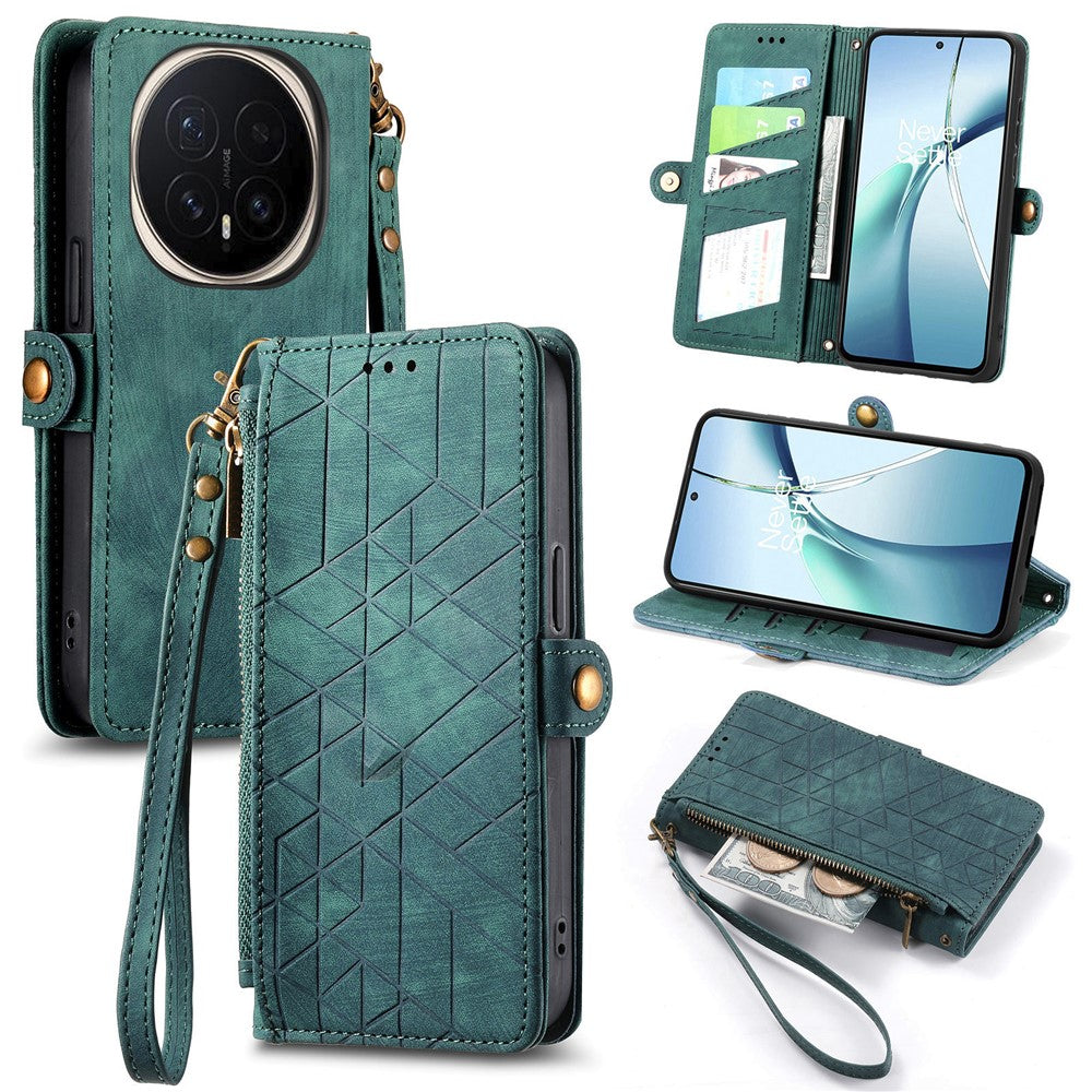 For  Honor Magic8 Pro 5G Case Zipper Wallet Geometry Lines Leather Phone Cover with Strap