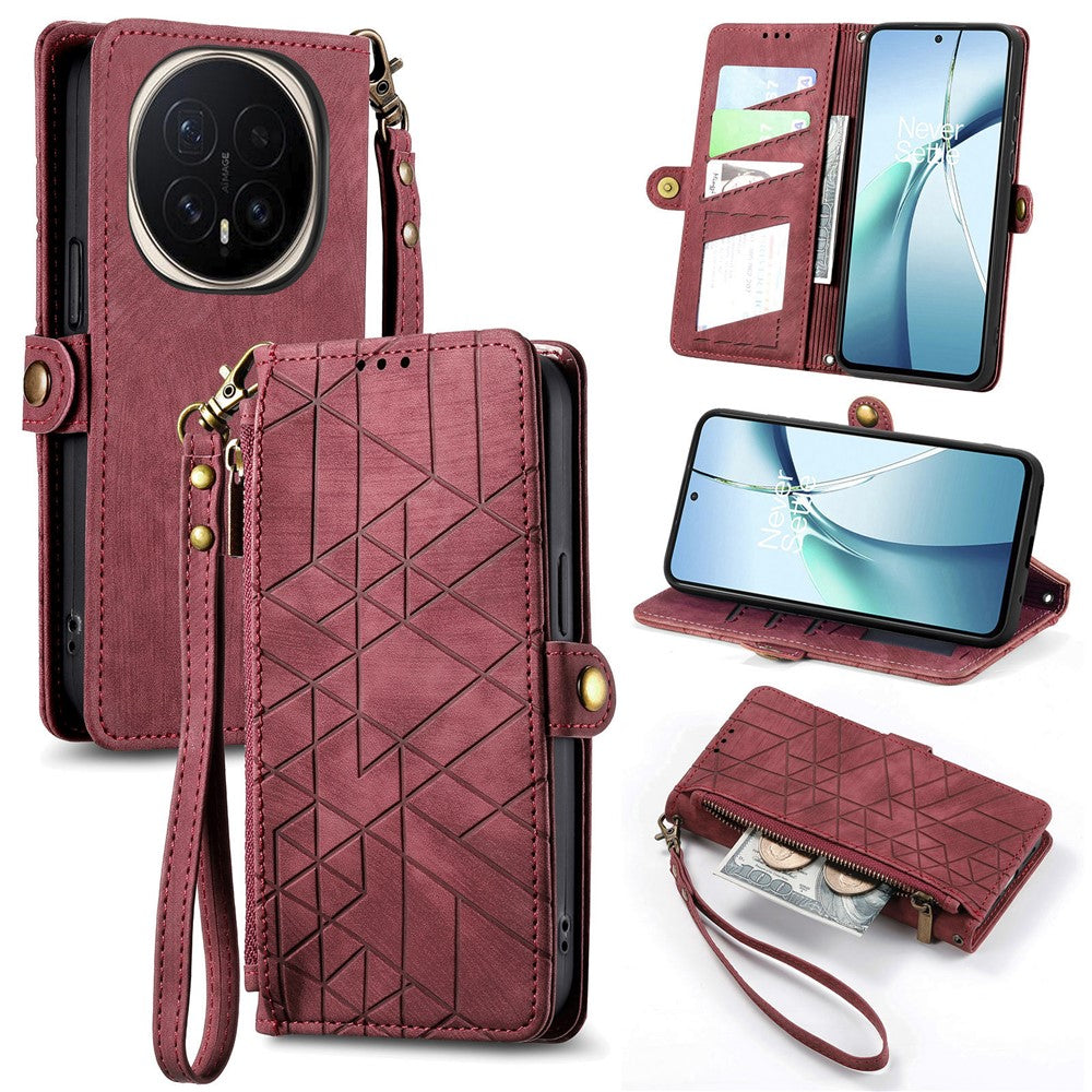 For  Honor Magic8 Pro 5G Case Zipper Wallet Geometry Lines Leather Phone Cover with Strap