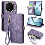 For  Honor Magic8 Pro 5G Case Zipper Wallet Geometry Lines Leather Phone Cover with Strap