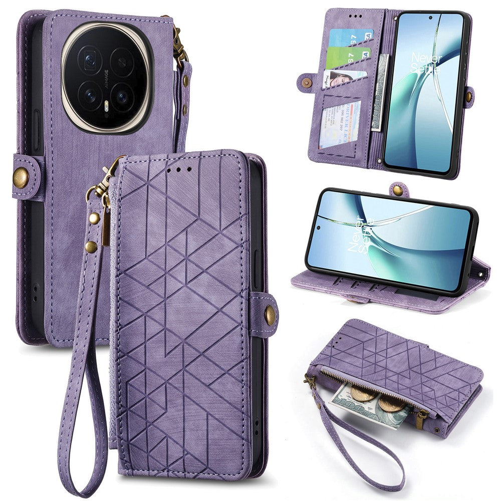 For  Honor Magic8 Pro 5G Case Zipper Wallet Geometry Lines Leather Phone Cover with Strap
