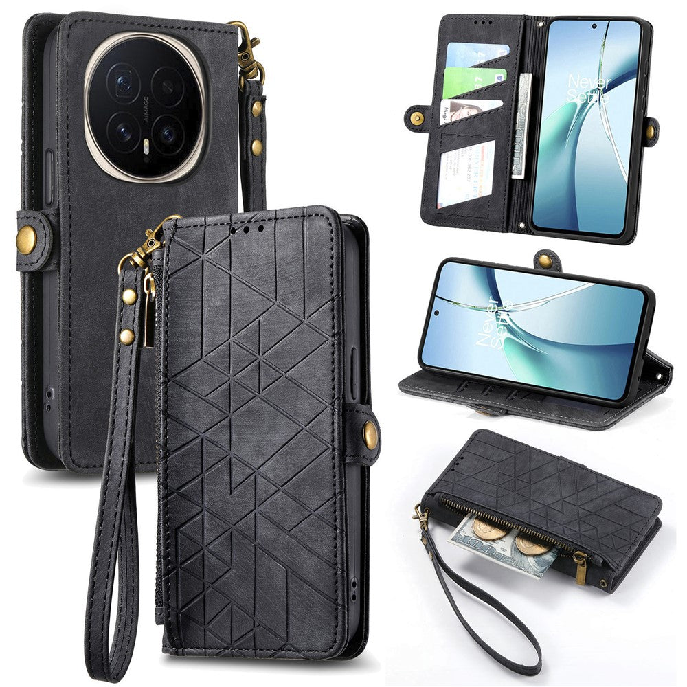 For  Honor Magic8 Pro 5G Case Zipper Wallet Geometry Lines Leather Phone Cover with Strap