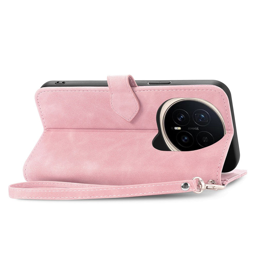 For Honor Magic8 Pro 5G Zipper Wallet Case with Strap Flower Imprint PU Leather Phone Cover