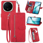 For Honor Magic8 Pro 5G Zipper Wallet Case with Strap Flower Imprint PU Leather Phone Cover
