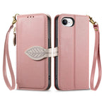 For iPhone 17th / 16th Stand Case Leaf Shape Magnetic Clasp Leather Phone Cover with Hand Strap