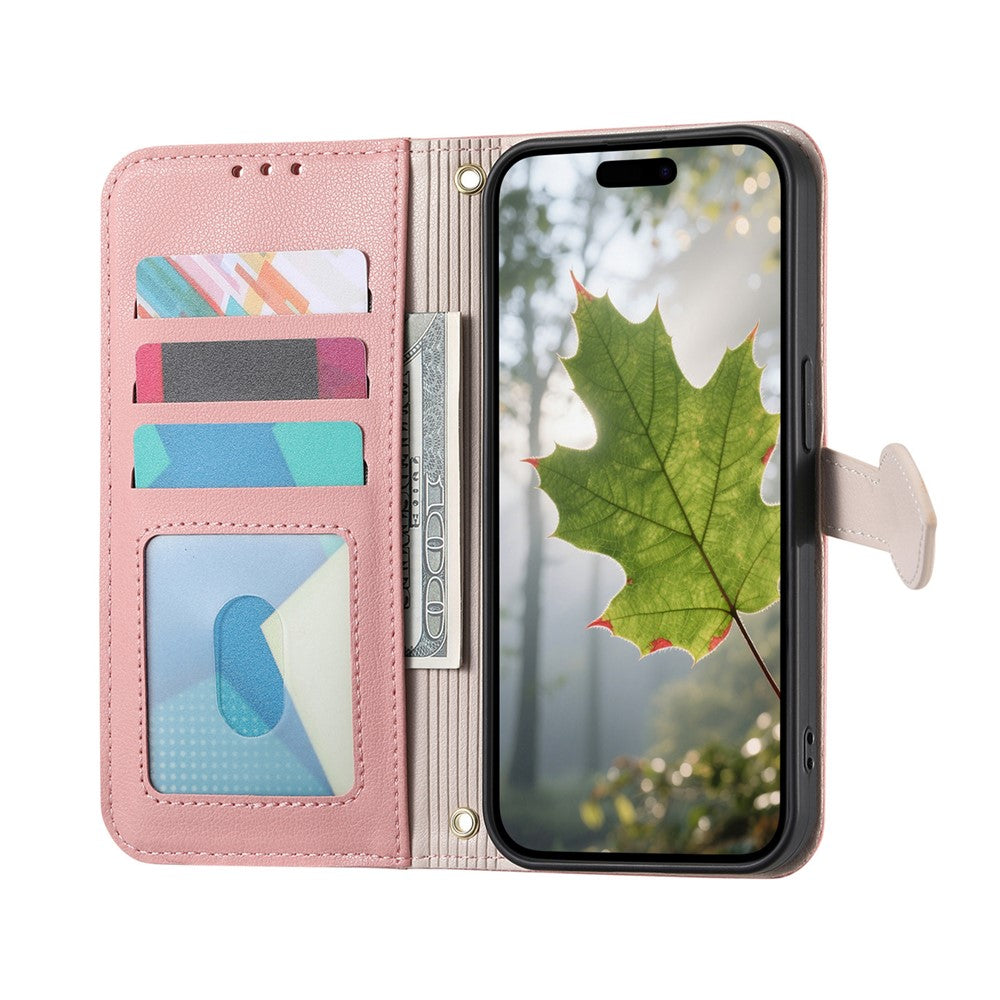 For iPhone 17th / 16th Stand Case Leaf Shape Magnetic Clasp Leather Phone Cover with Hand Strap