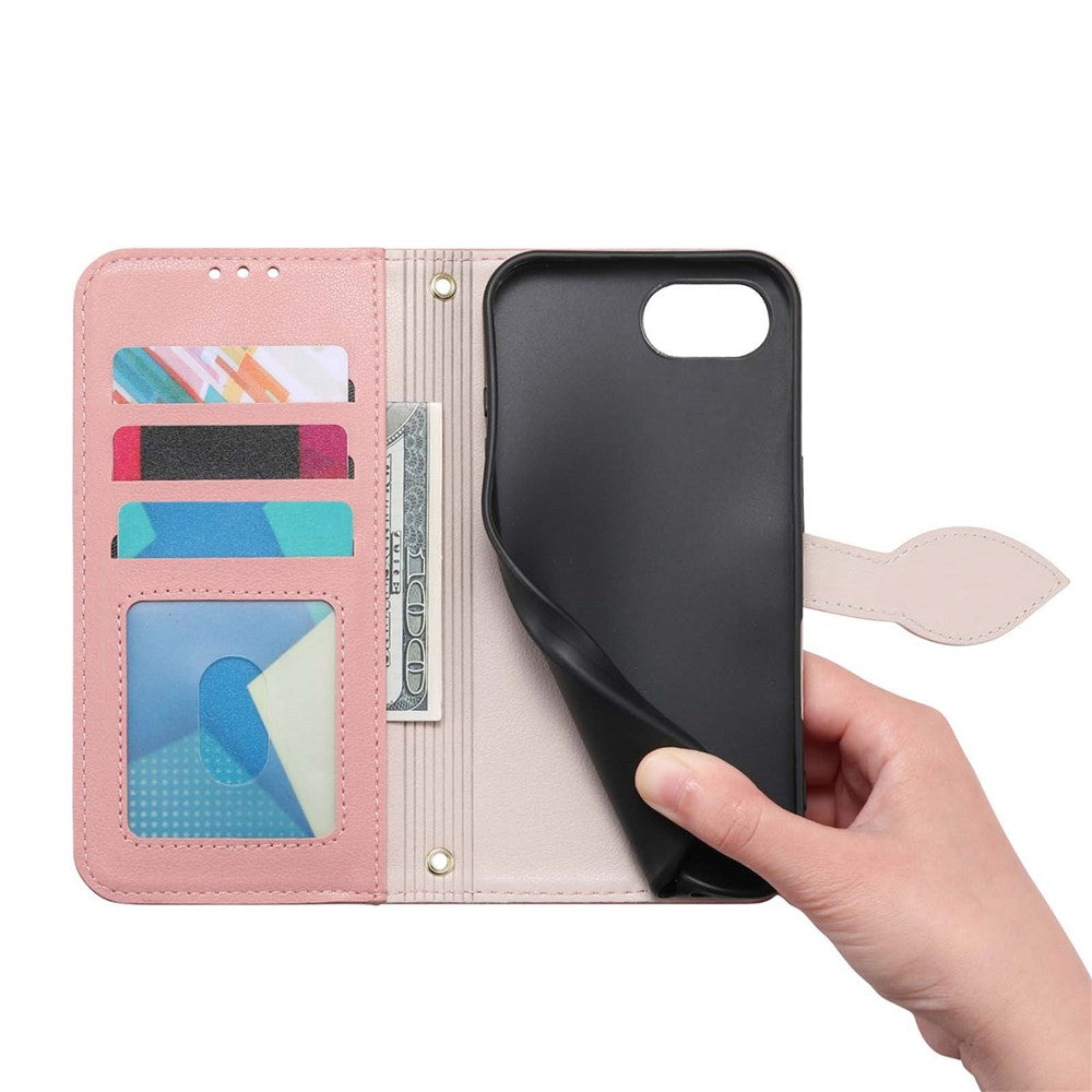 For iPhone 17th / 16th Stand Case Leaf Shape Magnetic Clasp Leather Phone Cover with Hand Strap